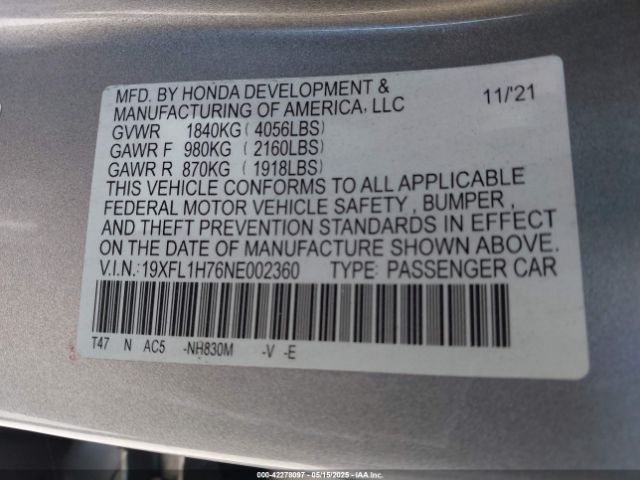 19XFL1H76NE002360 Honda Civic Ex-l