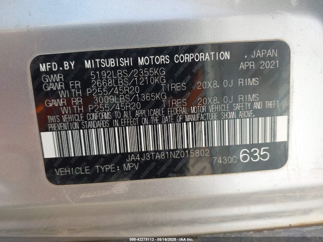 JA4J3TA81NZ015802 Mitsubishi Outlander Es 2.5 2wd