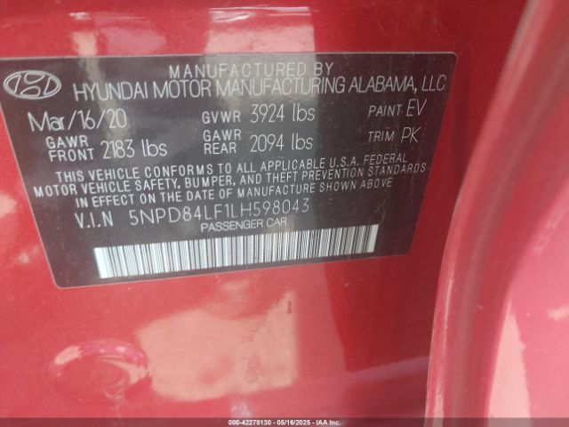 2020 HYUNDAI ELANTRA 5NPD84LF1LH598043 Photo 8