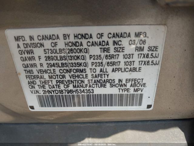 2006 ACURA MDX 2HNYD18796H534353 Photo 8