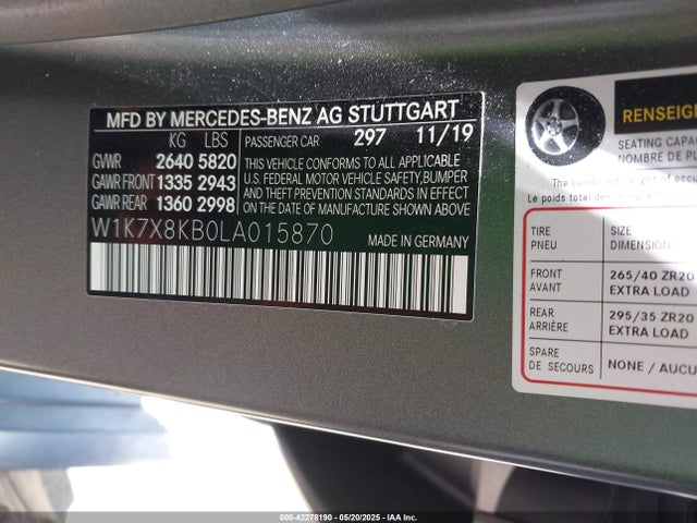 W1K7X8KB0LA015870 Mercedes-Benz Amg Gt 63 4-door Coupe S