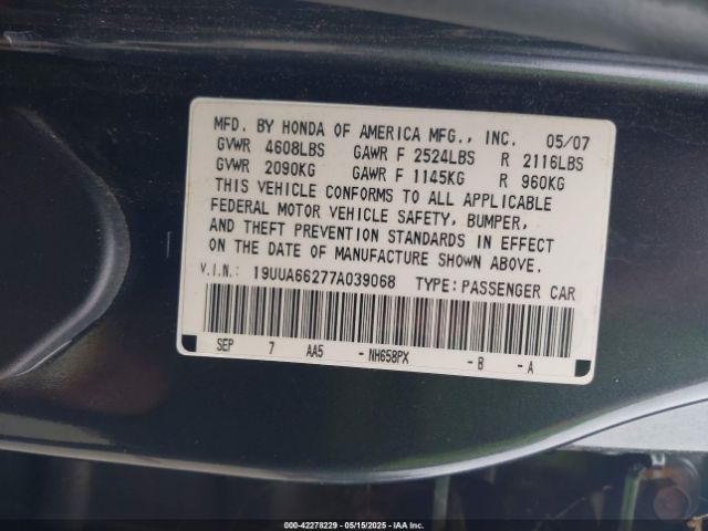2007 ACURA TL 19UUA66277A039068 Photo 8