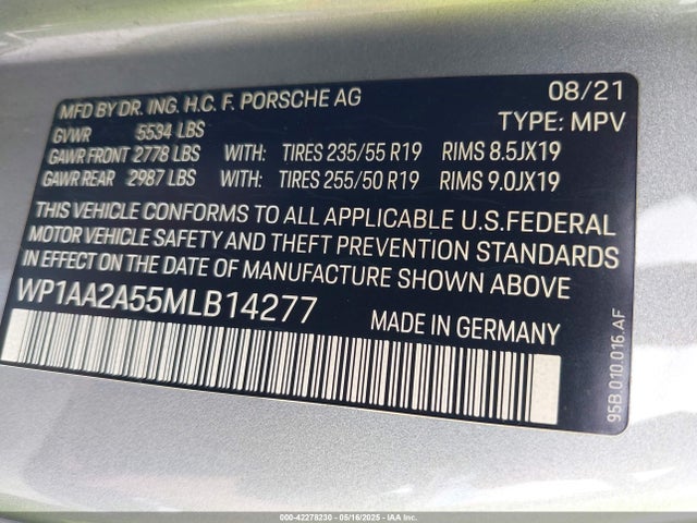 Porsche 2021 2021 WP1AA2A55MLB14277 Image 9