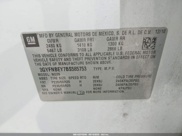 2011 CADILLAC SRX 3GYFNBEY7BS585753 Photo 8