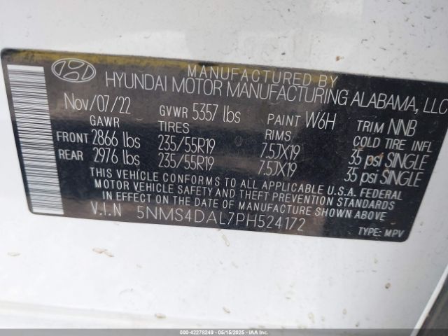 5NMS4DAL7PH524172 Hyundai Santa Fe Limited