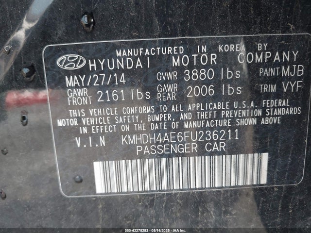 KMHDH4AE6FU236211 Hyundai dohc mpi nu