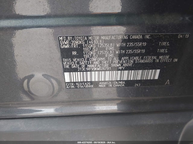 Toyota a25a-fks 2019 2T3C1RFV9KW026791 Image 9