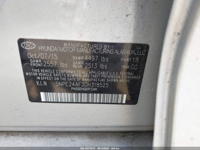 5NPE24AF3GH318525 Hyundai SONATA SE