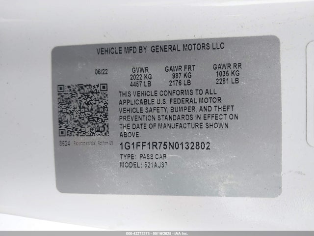 1G1FF1R75N0132802 Chevrolet lt1 - direct injection, afm, variable valve timing, high output, alum