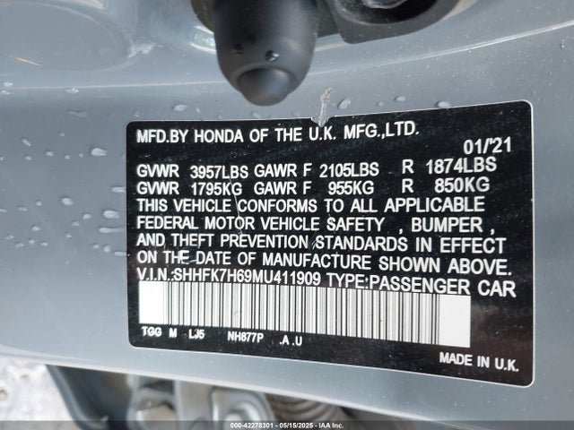 SHHFK7H69MU411909 Honda CIVIC EX