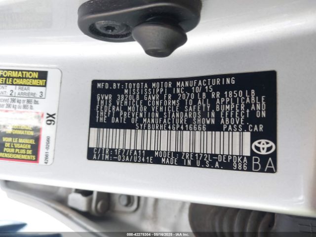 5YFBURHE4GP416666 Toyota COROLLA L