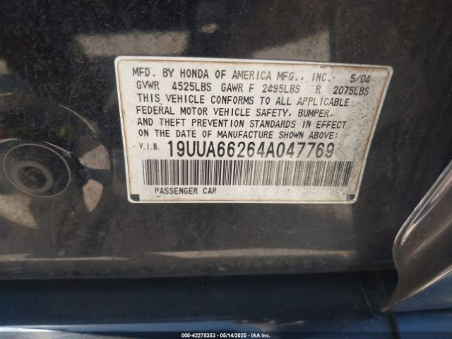 2004 ACURA TL 19UUA66264A047769 Photo 8