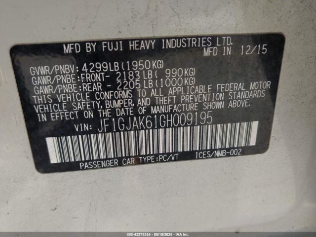 JF1GJAK61GH009195 Subaru Impreza 2.0i Limited