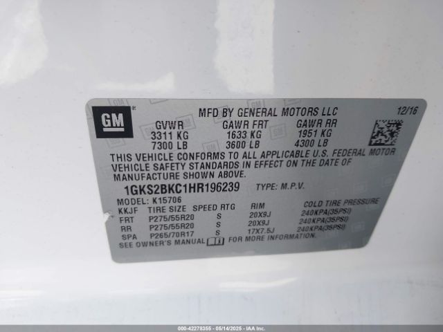 1GKS2BKC1HR196239 GMC l83 -sidi: spark ignited direct injection, vvt: variable valve timing, afm, e85 max, alum