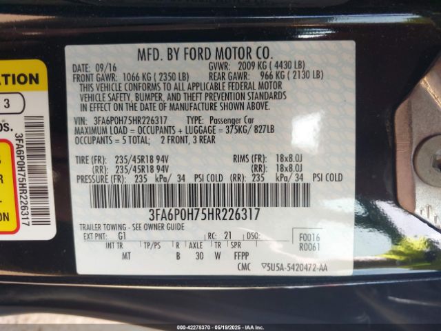 3FA6P0H75HR226317 Ford FUSION SE