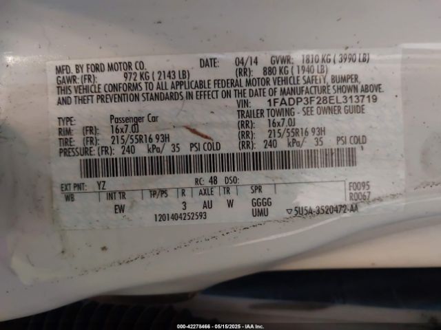 1FADP3F28EL313719 Ford FOCUS SE
