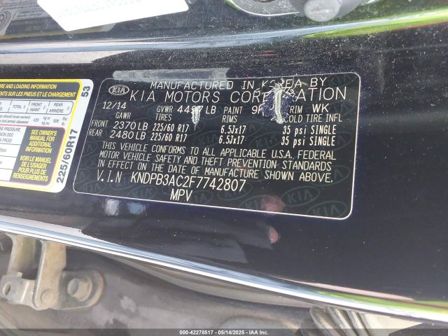 KNDPB3AC2F7742807 KIA Sportage Lx