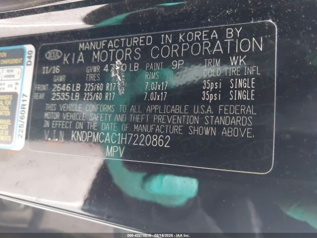 KNDPMCAC1H7220862 KIA Sportage Lx