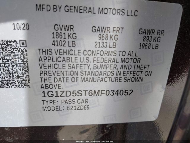 2021 CHEVROLET MALIBU 1G1ZD5ST6MF034052 Photo 8