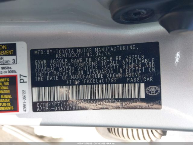 4T1BF1FK0EU401792 Toyota CAMRY SE