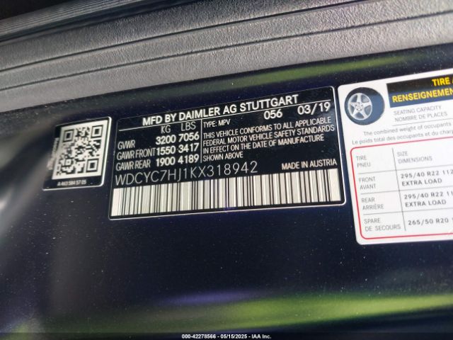WDCYC7HJ1KX318942 Mercedes-Benz Amg G 63 4matic