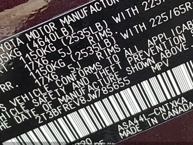 2T3BFREV8JW785655 Toyota RAV4 LE