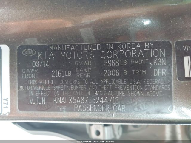 KNAFX5A87E5244713 KIA FORTE EX