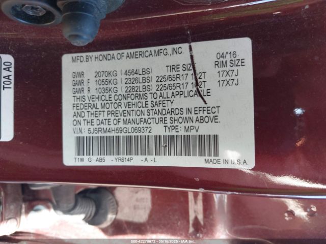 5J6RM4H59GL069372 Honda CR-V EX