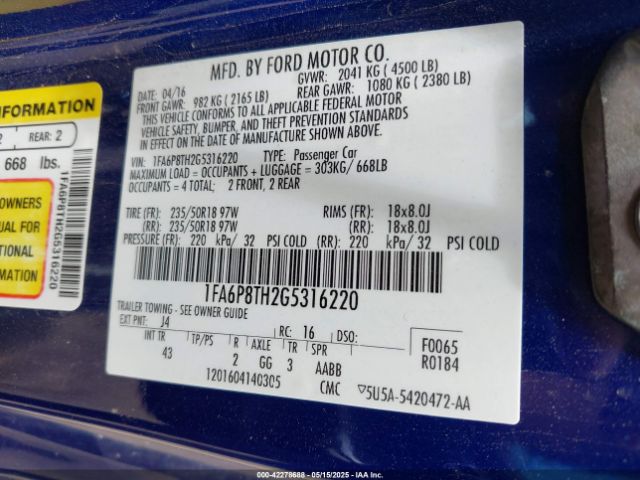 1FA6P8TH2G5316220 Ford Mustang Ecoboost
