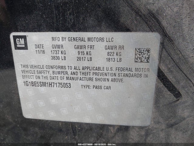 1G1BE5SM1H7175053 Chevrolet le2 -di: direct injection, vvt: variable valve timing, gen, alum