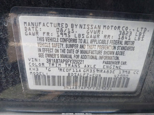 3N1AB7AP9FY329221 Nissan Sentra Fe+ S