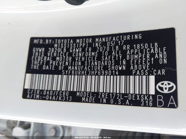 Toyota 2zr-fe 2017 5YFBURHE3HP699014 Image 9