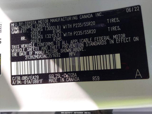 2T2HZMDA5NC351692 Lexus RX 350