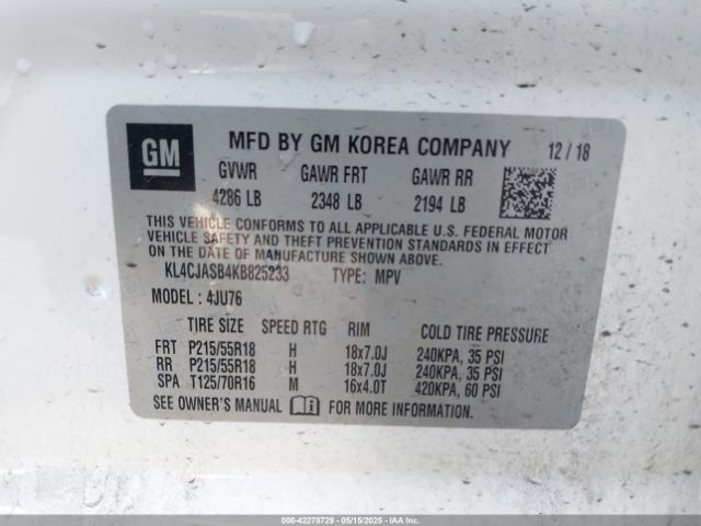 KL4CJASB4KB825233 Buick Encore Fwd Preferred