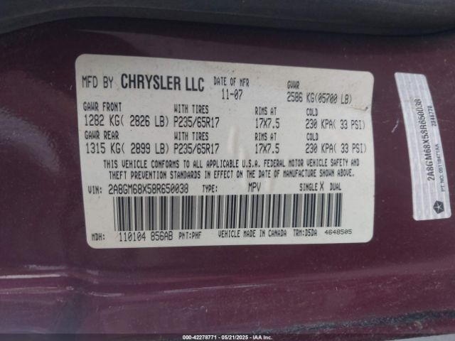 2008 CHRYSLER PACIFICA 2A8GM68X58R650038 Photo 8