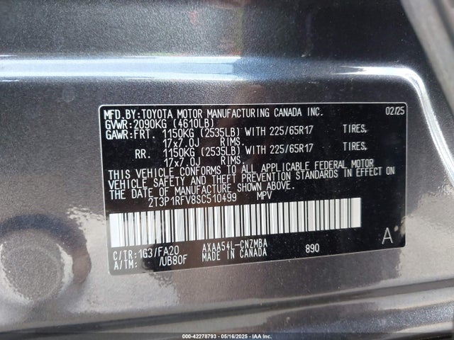 2T3P1RFV8SC510499 Toyota a25a-fks