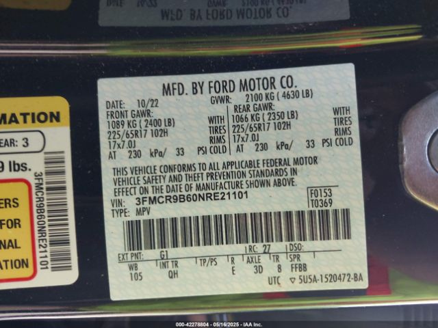 3FMCR9B60NRE21101 Ford Bronco Sport Big Bend