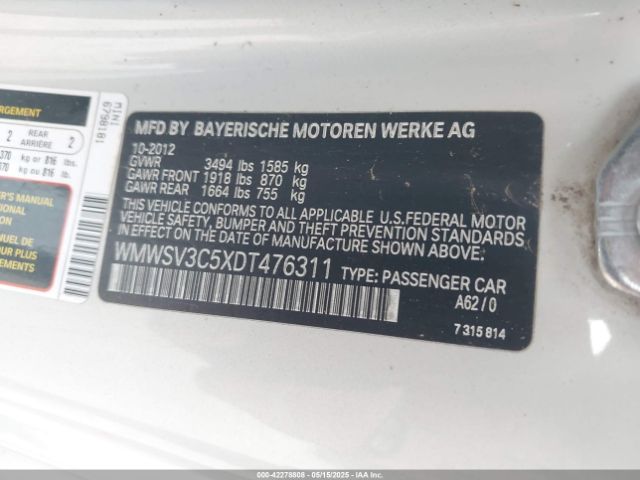 2013 MINI HARDTOP WMWSV3C5XDT476311 Photo 8