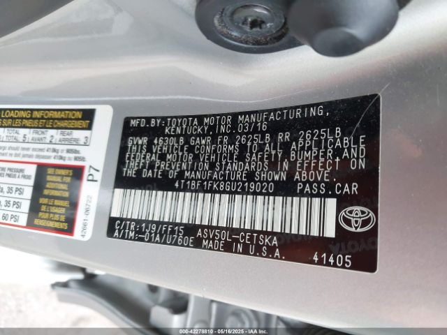 4T1BF1FK8GU219020 Toyota CAMRY SE