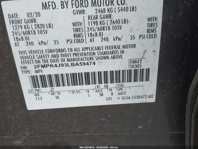 2020 FORD EDGE 2FMPK4J93LBA59474 Photo 8