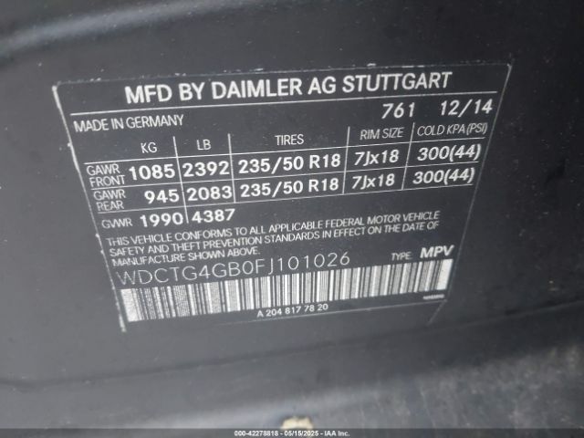 WDCTG4GB0FJ101026 Mercedes-Benz Gla 250 4matic