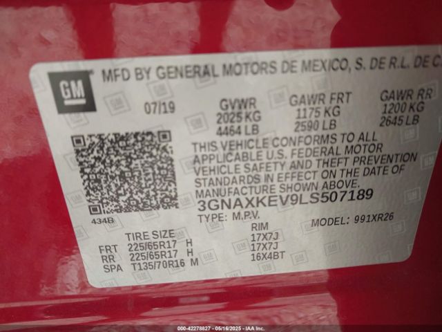 3GNAXKEV9LS507189 Chevrolet Equinox Fwd Lt 1.5l Turbo