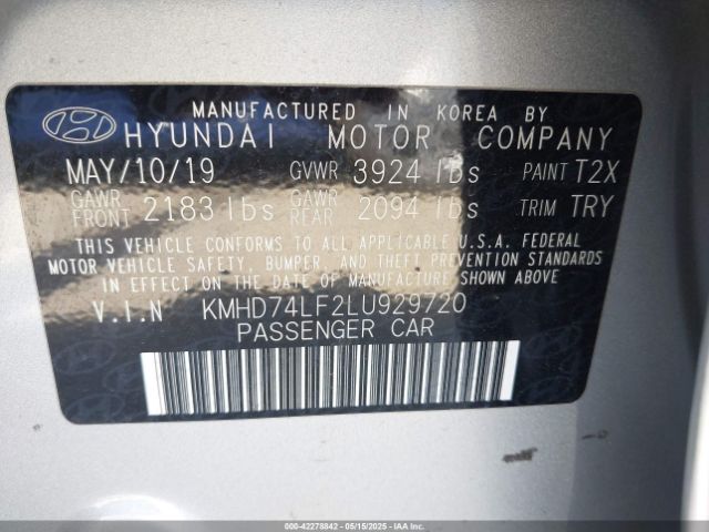 KMHD74LF2LU929720 Hyundai ELANTRA SE