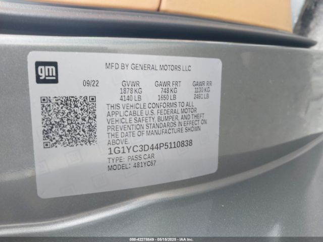 2023 CHEVROLET CORVETTE STINGRAY 1G1YC3D44P5110838 Photo 8
