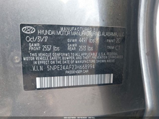 5NPE24AF2JH668994 Hyundai SONATA SE