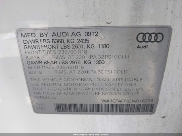 2013 AUDI Q5 WA1CFAFP8DA016236 Photo 8