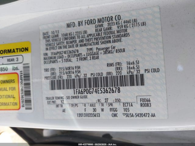 1FA6P0G74E5362678 Ford FUSION S