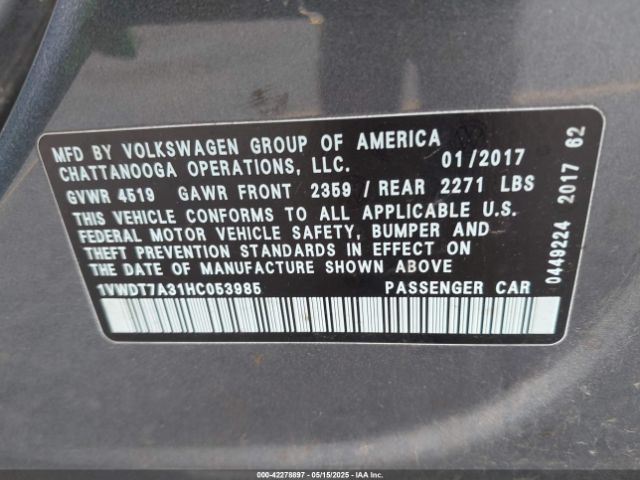 1VWDT7A31HC053985 Volkswagen Passat 1.8t R-line