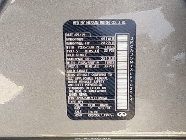 3PCAJ5M13LF103064 Infiniti Qx50 Luxe