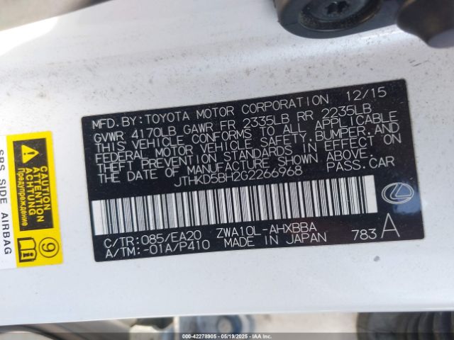 2016 LEXUS CT 200H JTHKD5BH2G2266968 Photo 8